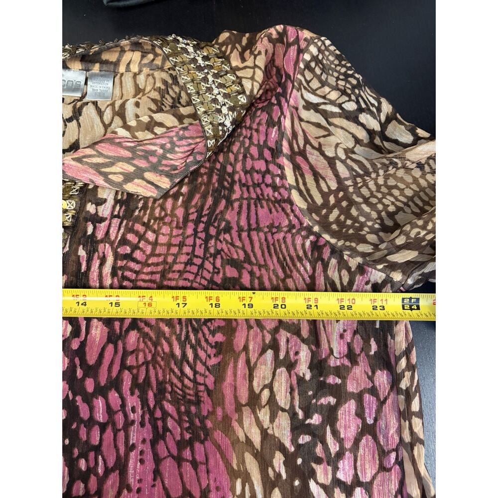 Chico’s Silk Embellished Animal Print Tunic Top Size XL Beaded Pink Brown Y2K - Picture 8 of 9